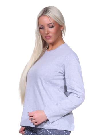 NORMANN langarm Schlafanzug Pyjama Oberteil Shirt Mix & Match - 76878 in Grau