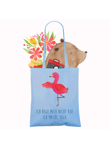 Mr. & Mrs. Panda Einkaufstasche Flamingo Yoga mit Spruch in Sky Blue