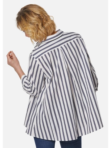 GOLDNER Schlichte Baumwoll-Bluse mit 3/4-Arm in weiß / marine / gestreift
