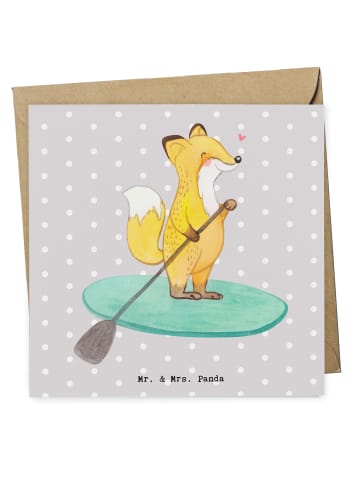 Mr. & Mrs. Panda Doppelkarte Fuchs Stand Up Paddling ohne Spruch in Grau Pastell