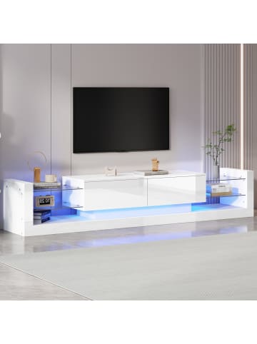 ABRIHOME Schwarzer Hochglanz-TV-Schrank mit LED, Glasfront und 2 Klappschubladen