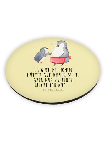 Mr. & Mrs. Panda Rund Magnet Pinguin mit Kind mit Spruch in Gelb Pastell