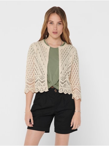 JACQUELINE de YONG Kurze Struktur Strickjacke 3/4 Arm Häkelspitze Cardigan JDYSUN in Beige