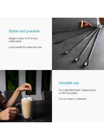 Intirilife 6er Set Latte Macchiato Löffel Edelstahl in Schwarz