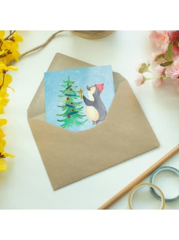 Mr. & Mrs. Panda Beileidskarte Pinguin Weihnachtsbaum mit Spruch in Eisblau