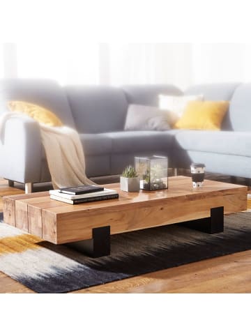 KADIMA DESIGN Couchtisch Industrie-Stil, Akazienholz & Schwarz Metall, 130x25x59 cm