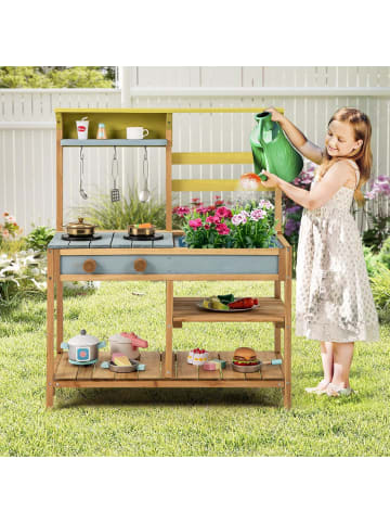 COSTWAY Matschküche Kinder Outdoor in Hellbraun