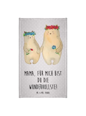 Mr. & Mrs. Panda Gästehandtuch Bären mit Blumenkranz mit Spruch in Grau Pastell