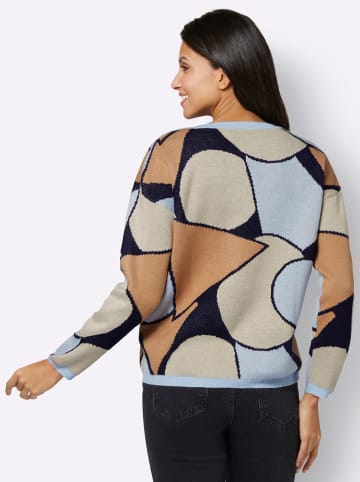 Sieh an! Jacquard-Pullover in camel-hellblau-gemustert