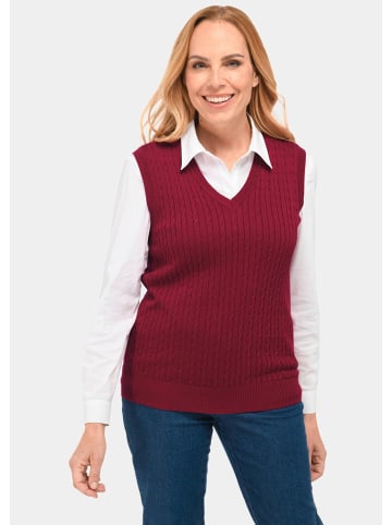 GOLDNER Elegante Zopfstrickweste, V-Ausschnitt in dunkelrot