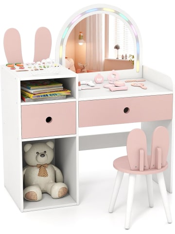COSTWAY Kinder Schminktisch mit Beleuchtung in Weiß