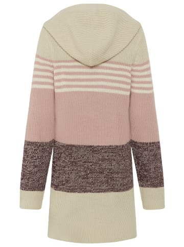 Laura Scott Kapuzenstrickjacke in beige rosa gestreift