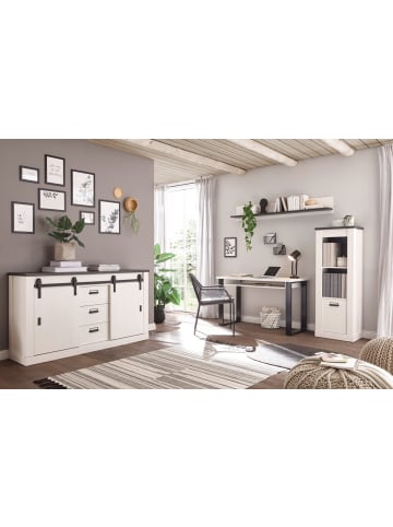 Furn.Design Büromöbel-Set Set weiß Pinie, anthrazit Landhaus mit Aktenregal, Kommode