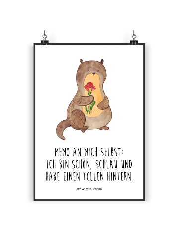 Mr. & Mrs. Panda Plakat Otter Blumenstrauß mit Spruch in Weiß