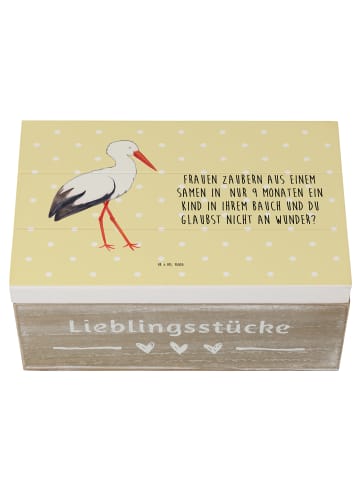 Mr. & Mrs. Panda Holzkiste Storch mit Spruch in Gelb Pastell günstig