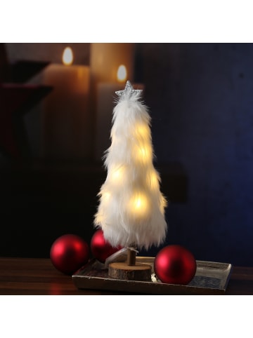 MARELIDA LED Baum Plüsch mit Sternspitze Dekobaum H: 27,5cm in weiß