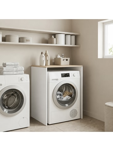 relaxdays Waschmaschinenschrank in Weiß/ Natur - (B)68 x (H)88 x (T)60 cm