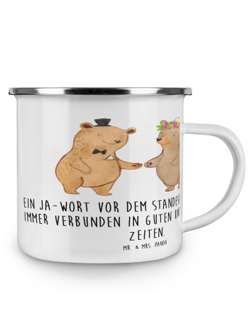 Mr. & Mrs. Panda Camping Emaille Tasse StandeMenschtliche Trauung V... in Weiß