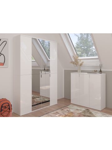 Inn.Furn Kleiderschrank weiß Hochglanz 122 cm, Stauraumschrank mit Spiegeltüren