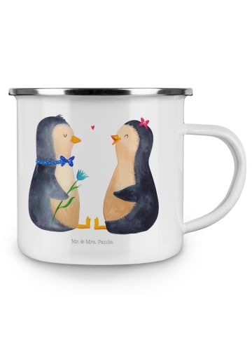 Mr. & Mrs. Panda Camping Emaille Tasse Pinguin Pärchen ohne Spruch in Weiß