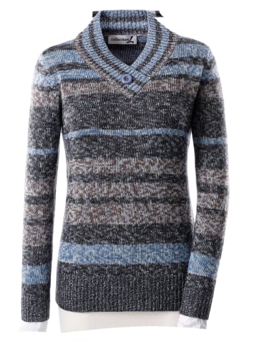 WITT WEIDEN V-Ausschnitt-Pullover in jeansblau-anthrazit-geringelt