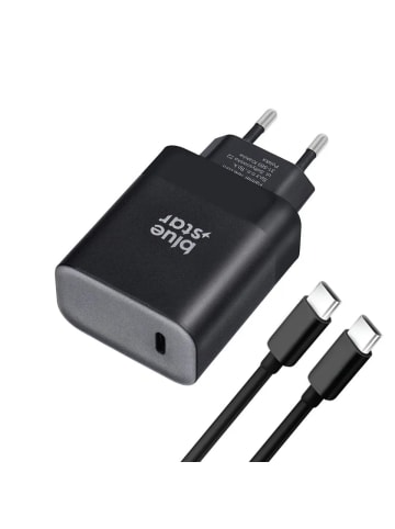 BlueStar Reiseladegerät Typ C + Kabel Typ C auf Typ C PD QC4.0 3A 45W in Schwarz