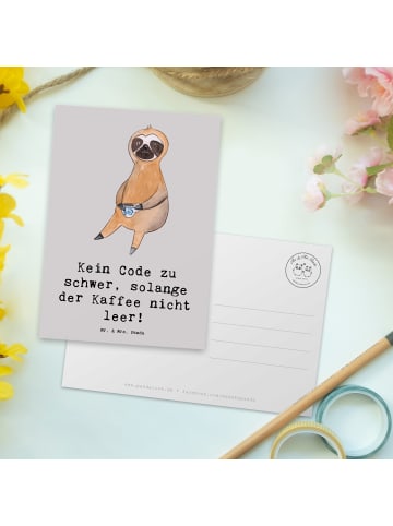 Mr. & Mrs. Panda Bildkarte Code und Kaffee mit Spruch in Grau Pastell