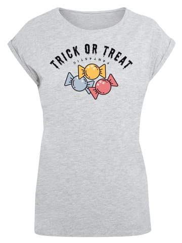 F4NT4STIC Extended Shoulder T-Shirt Trick Or Treat Halloween in grau meliert
