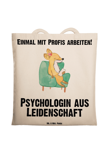 Mr. & Mrs. Panda Tragetasche Psychologin Leidenschaft mit Spruch in Creme