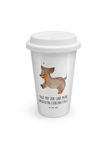 Mr. & Mrs. Panda Kaffeebecher Hund Dackel mit Spruch in Weiß