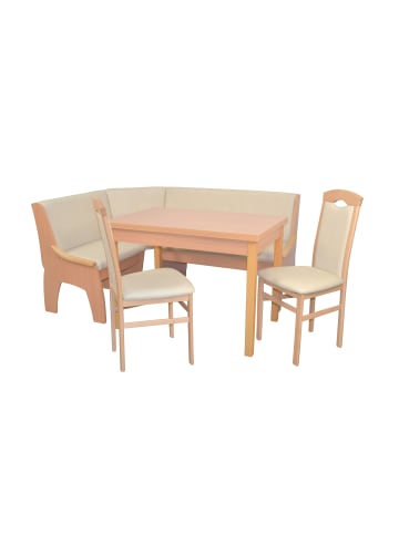 möbel-direkt 4tlg. Eckbankgruppe 125x165 cm Schenkelmaß in Buche-Nachbildung/creme
