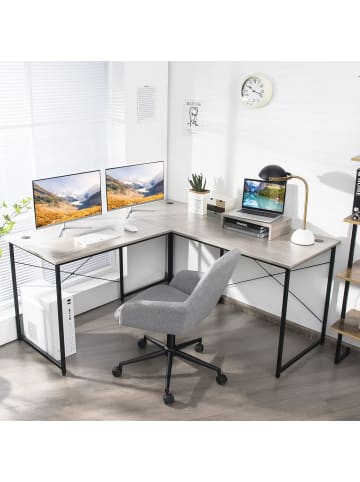 COSTWAY Schreibtisch L-Form in Grau