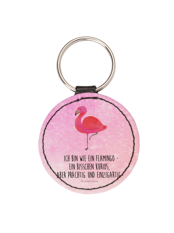 Mr. & Mrs. Panda Rund Schlüsselanhänger Flamingo Classic mit Spruch in Aquarell Pink