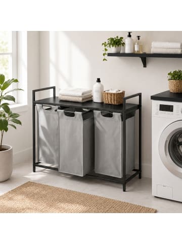 relaxdays Wäschekorb in Schwarz/ Grau - (B)92,5 x (H)73 x (T)33 cm