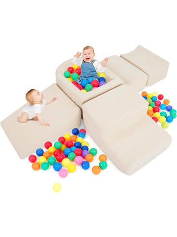 COSTWAY 5 tlg. Schaumstoffbausteine mit Bällebad Cordstoff in Beige