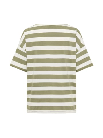 ELBSAND T-Shirt Luani in Green Leaf + Cloud White STRIPE