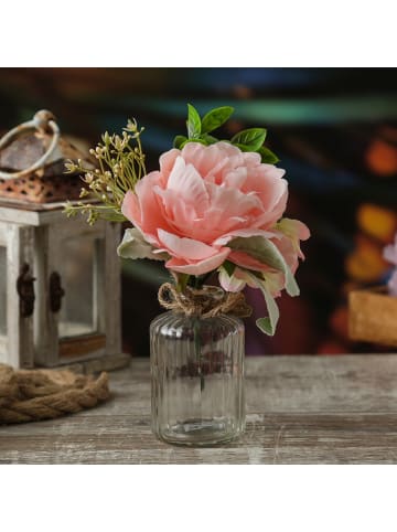 MARELIDA Kunstblumenstrauß Pfingstrose und Hortensie in Mini Glasvase in rosa