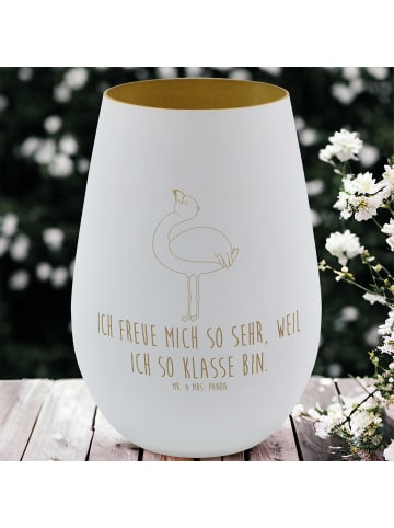 Mr. & Mrs. Panda Gold Windlicht Flamingo Stolz mit Spruch in Weiß