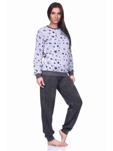 NORMANN Frottee Pyjama Schlafanzug Bündchen Sterne Design - 69385 in Grau
