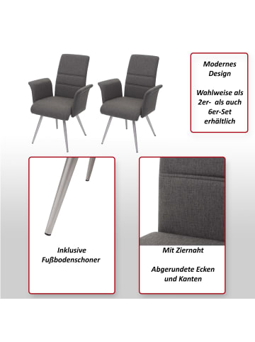 MCW 2er-Set Esszimmerstuhl mit Armlehne G55, Grau-braun
