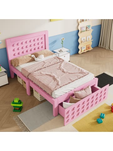 ABRIHOME Holzbett Kinderbett 90x200 cm mit Lattenrost und Schubladen in Rosa
