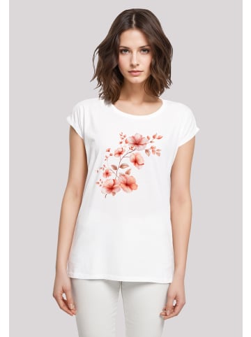 F4NT4STIC Extended Shoulder T-Shirt Rosa Blumenzweig 3D in weiß