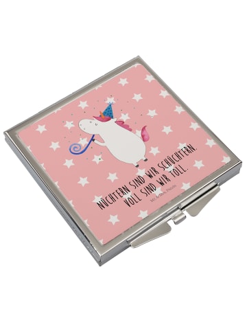 Mr. & Mrs. Panda Kosmetikspiegel Einhorn Party mit Spruch in Rot Pastell