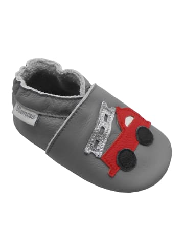 Bemesu Graue Baby-Leder-Laufschuhe, komfortabel mit rutschfester Sohle - Lastwagenmotiv