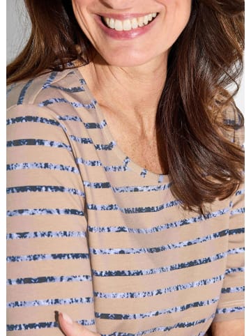 GOLDNER Kurzgröße:  Shirt in beige / grau / gestreift