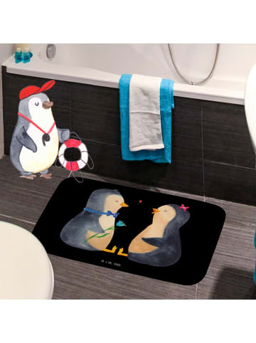Mr. & Mrs. Panda Badezimmermatte Pinguin Pärchen ohne Spruch in Schwarz