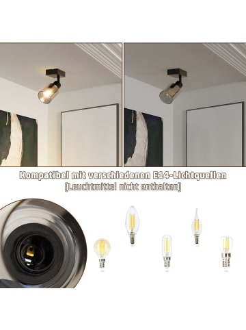 ZMH Deckenleuchte in schwarz 1-flammige E14 rechteckig Deckenspot Glas L 10cm