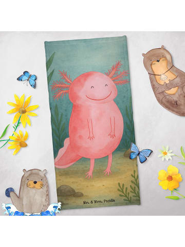 Mr. & Mrs. Panda Badhandtuch Axolotl Glücklich Design ohne Spruch in Weiß