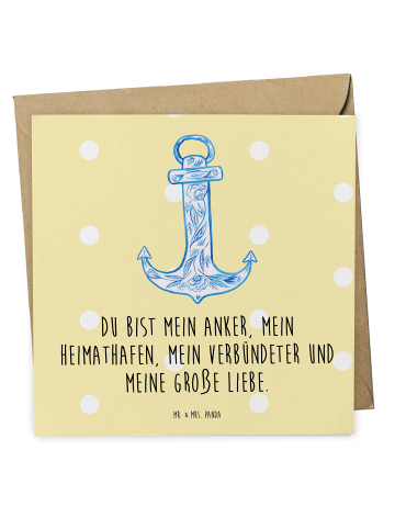 Mr. & Mrs. Panda Doppelkarte Anker Blau mit Spruch in Gelb Pastell