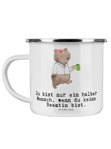 Mr. & Mrs. Panda Emaille Tasse Beamtin Herz mit Spruch in Weiß